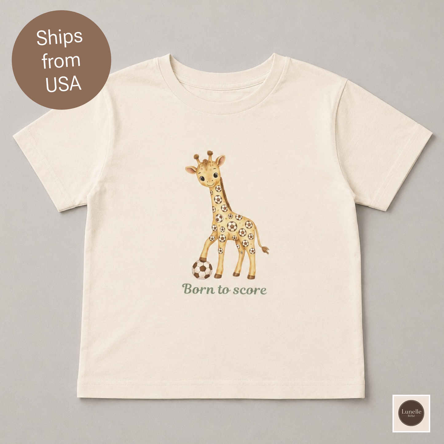 Born to Score Giraffe Toddler T-Shirt - Soccer Shirt for Kids | Football Toddler Tee