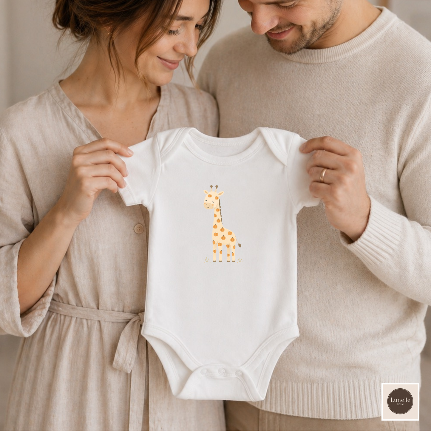Minimalist Giraffe Long Sleeve Baby Bodysuit | Organic Style Baby One Piece | Neutral Baby Gift | NB–18M