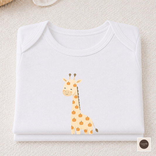 Minimalist Giraffe Long Sleeve Baby Bodysuit | Organic Style Baby One Piece | Neutral Baby Gift | NB–18M