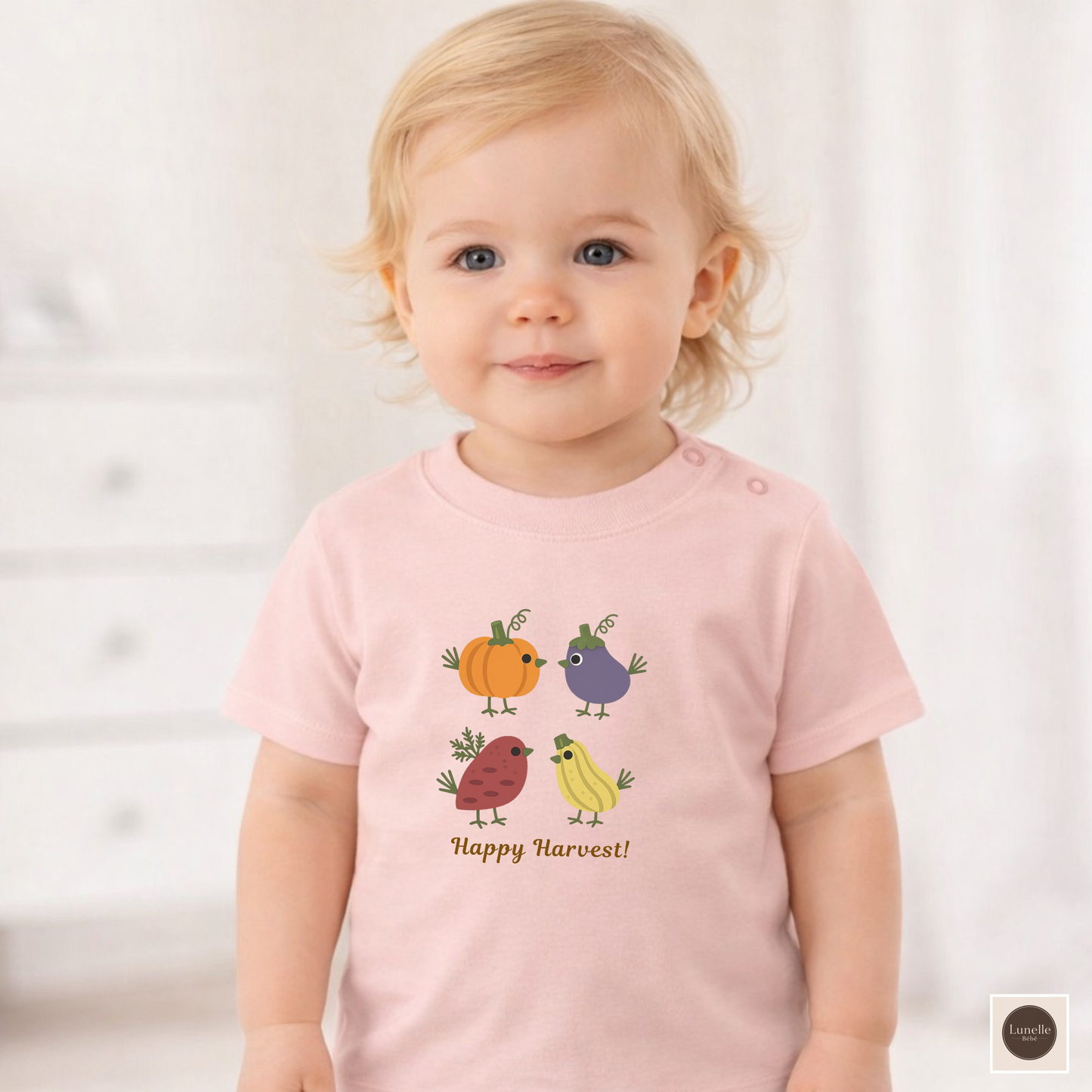 Organic Baby Harvest Birds T-Shirt | Scandinavian Autumn Pumpkin Bird Tee | NB-24M