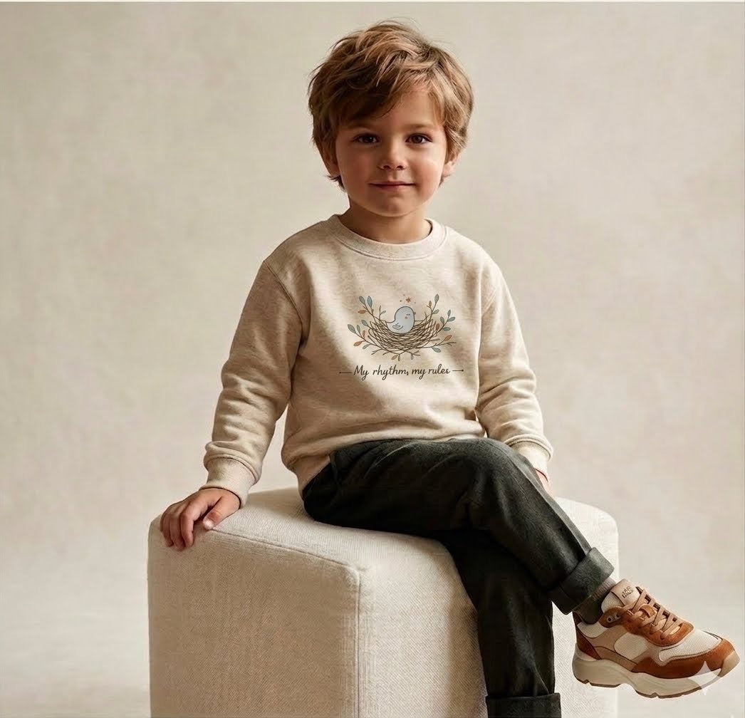 Kids Sweatshirt | Bird in Nest Sweatshirt | Neutral Toddler Pullover | Cozy Minimalist Fall Sweatshirt | Unisex Children's Crewneck