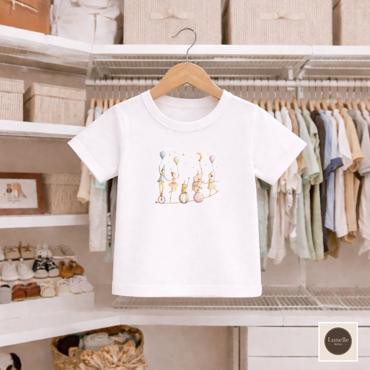 Organic Baby Circus T-Shirt, Luxury Baby Tee, Cute Baby Clothes, Neutral Baby Gift, Circus Animals Shirt, Newborn to 24M