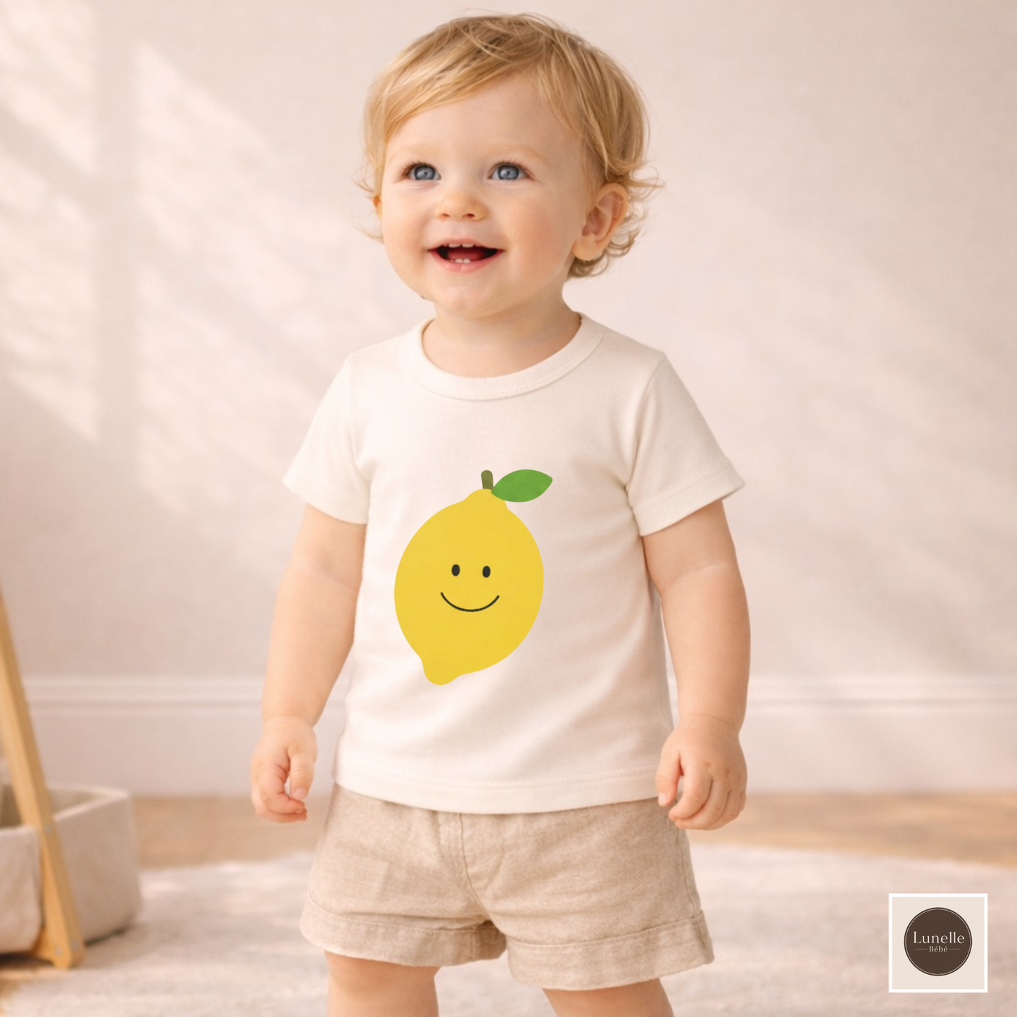 Smiley Lemon Kids Shirt, Minimal Fruit T-Shirt for Toddlers, Neutral Summer Tee for Boys and Girls, Cute Lemon Top, Lemon Birthday Outfit
