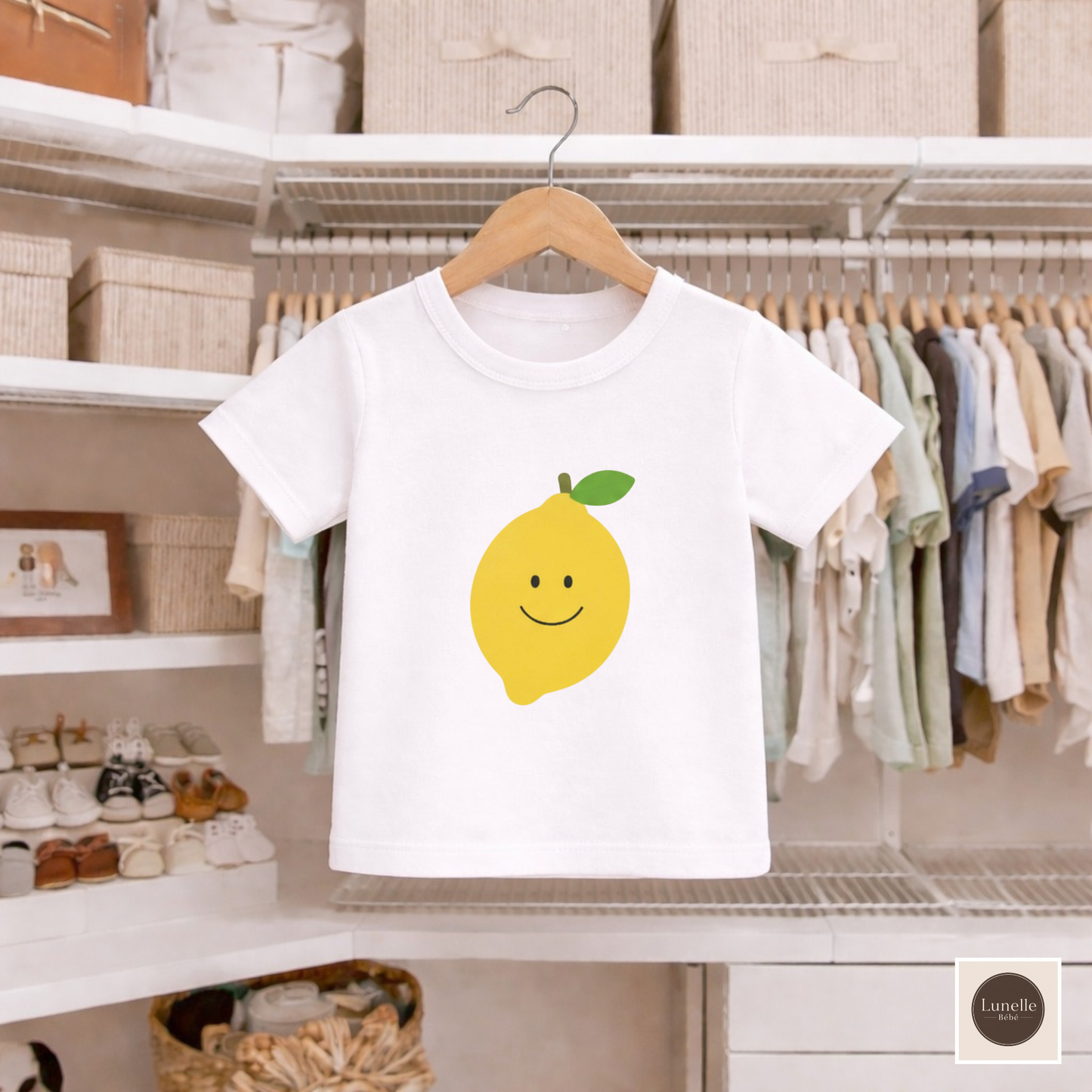 Smiley Lemon Kids Shirt, Minimal Fruit T-Shirt for Toddlers, Neutral Summer Tee for Boys and Girls, Cute Lemon Top, Lemon Birthday Outfit