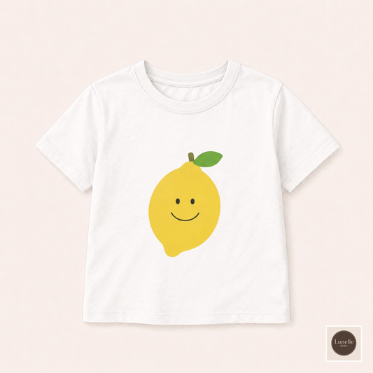 Smiley Lemon Kids Shirt, Minimal Fruit T-Shirt for Toddlers, Neutral Summer Tee for Boys and Girls, Cute Lemon Top, Lemon Birthday Outfit