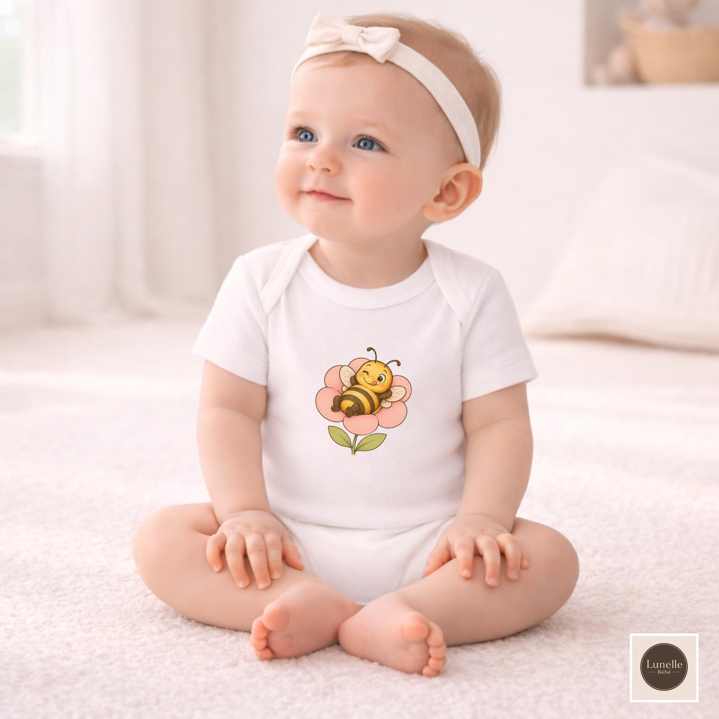 Organic Bee Baby Bodysuit, Baby Shower Gift, Newborn Gift, Organic Baby Clothes, Neutral Baby Outfit, Flower Baby Bodysuit