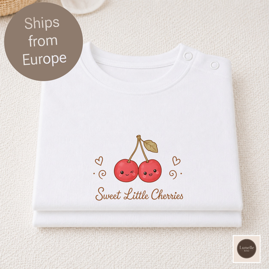 Organic Baby Cherry Shirt, Sweet Little Cherries Tee, Cute Fruit Baby T Shirt, Minimal Baby Outfit, Organic Infant Tee, Twins T-Shirt NB-24M