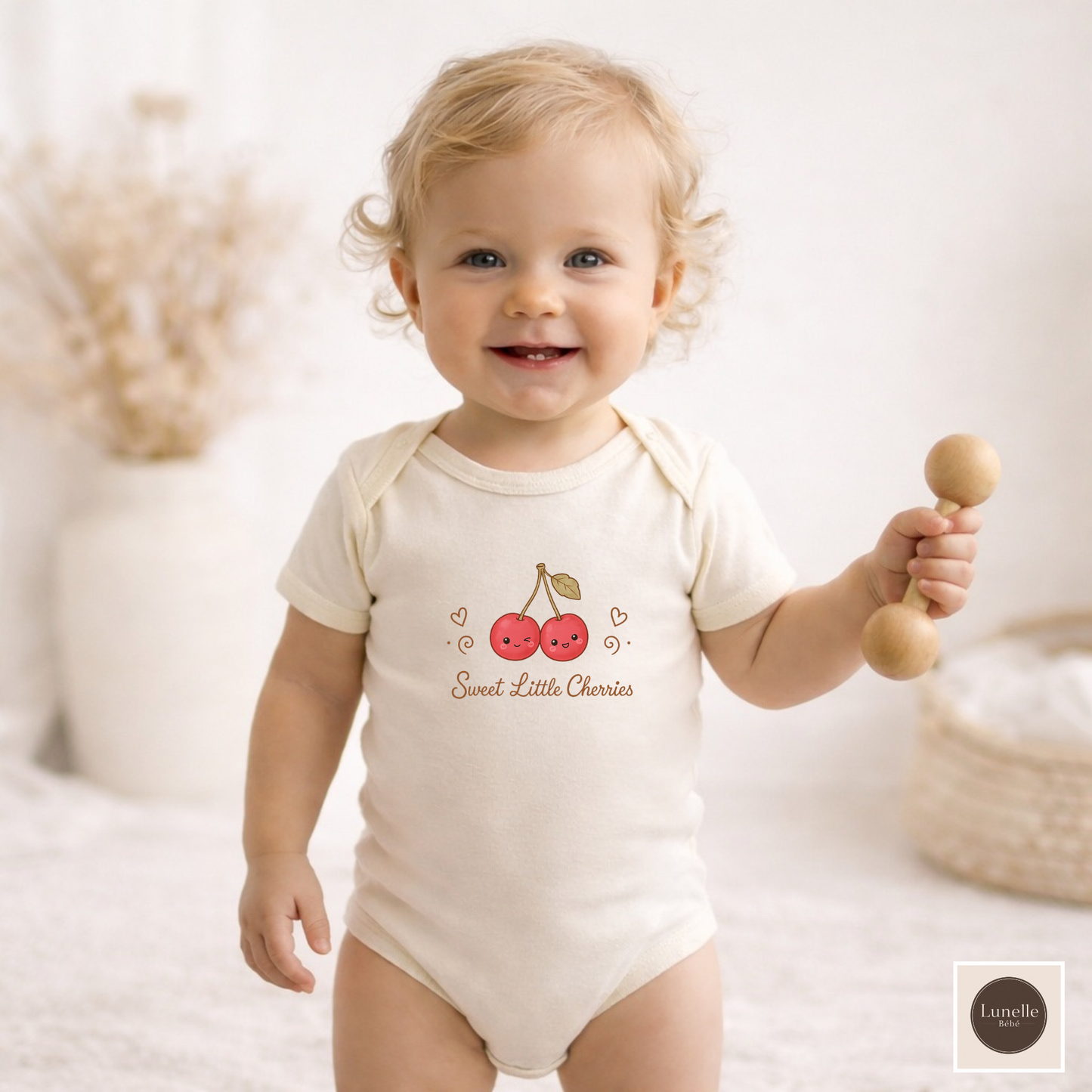 Organic Cherry Baby Bodysuit, Sweet Little Cherries Twins Bodysuit, Cute Fruits Baby Outfit, Minimalist Organic Baby Clothes, NB-18M