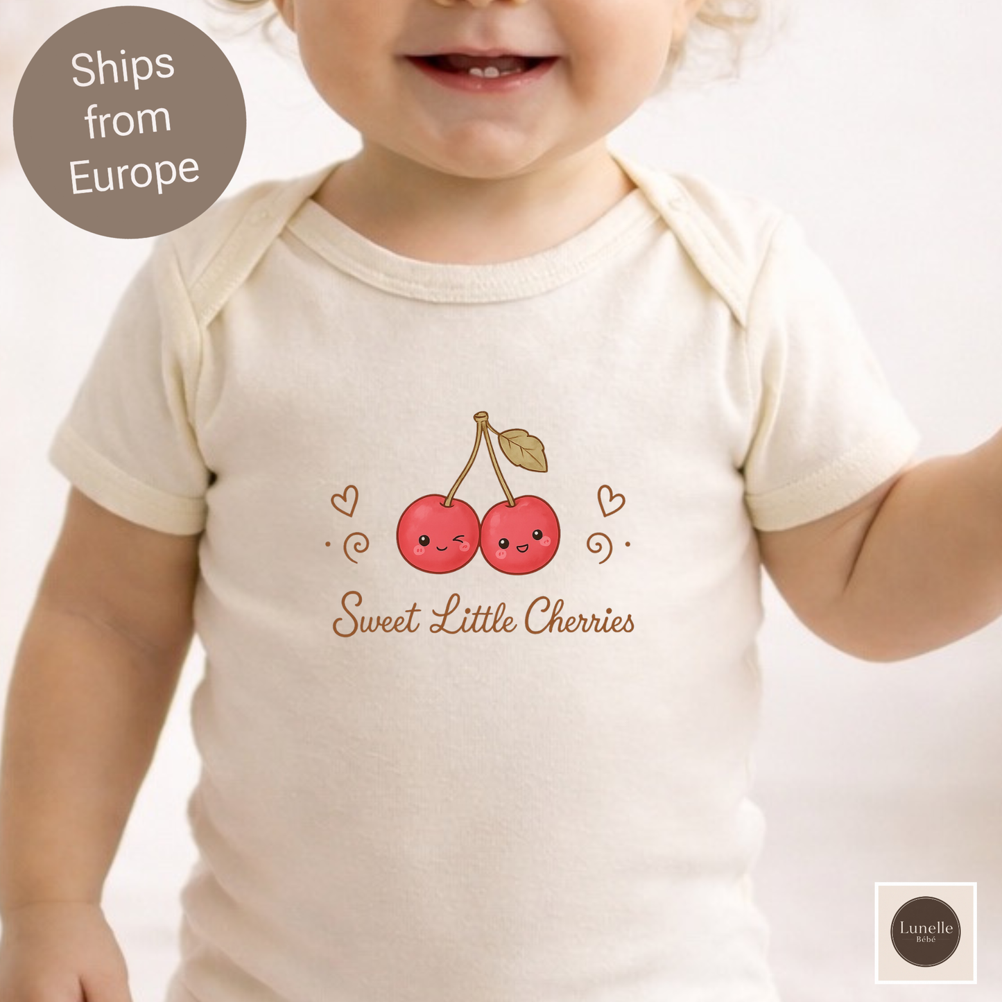 Organic Cherry Baby Bodysuit, Sweet Little Cherries Twins Bodysuit, Cute Fruits Baby Outfit, Minimalist Organic Baby Clothes, NB-18M