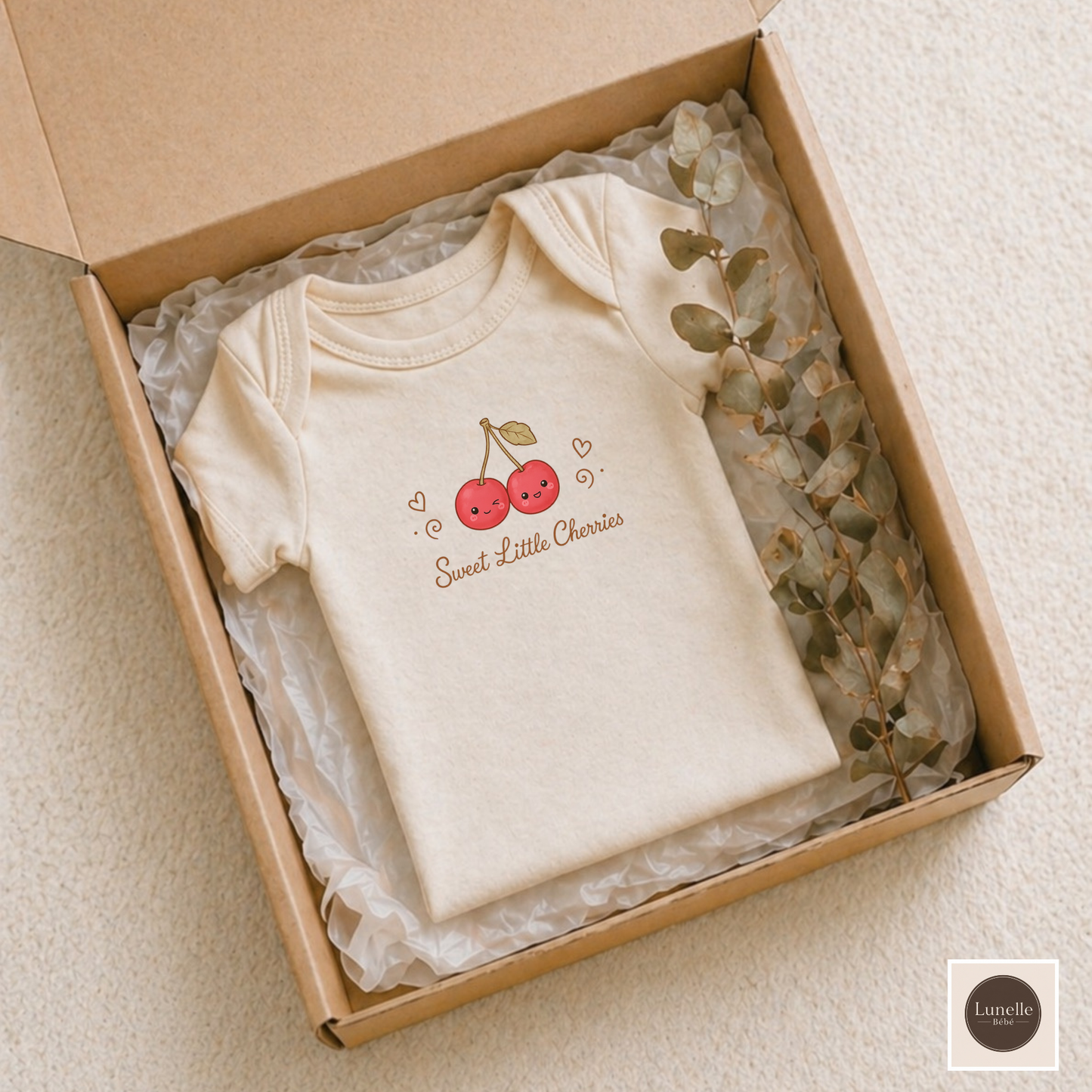 Organic Cherry Baby Bodysuit, Sweet Little Cherries Twins Bodysuit, Cute Fruits Baby Outfit, Minimalist Organic Baby Clothes, NB-18M