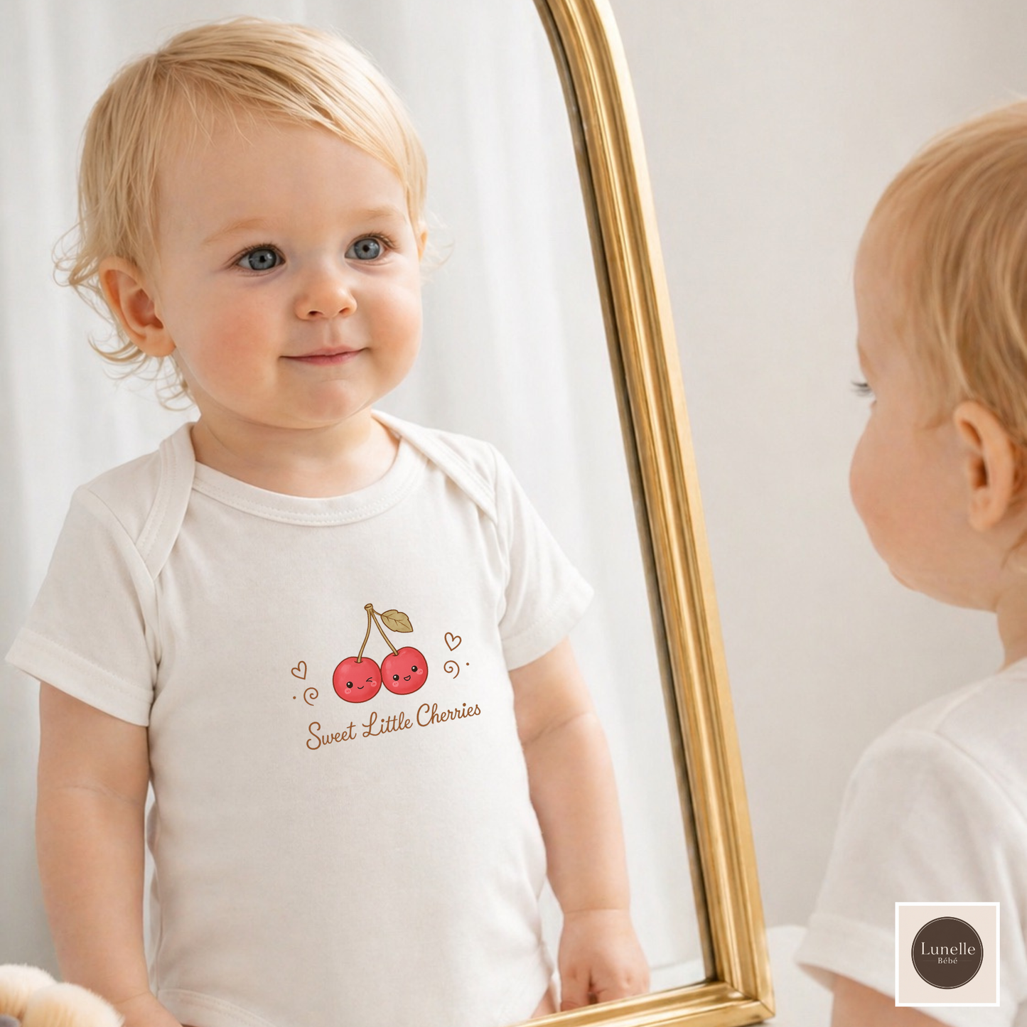 Organic Cherry Baby Bodysuit, Sweet Little Cherries Twins Bodysuit, Cute Fruits Baby Outfit, Minimalist Organic Baby Clothes, NB-18M