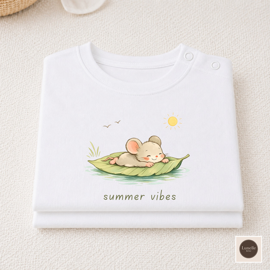 Mouse Organic Cotton Baby Summer Shirt, Cute Mouse Baby Tee, Minimal Toddler Shirt, Neutral European Baby Clothes, Summer Vibes T-Shirt
