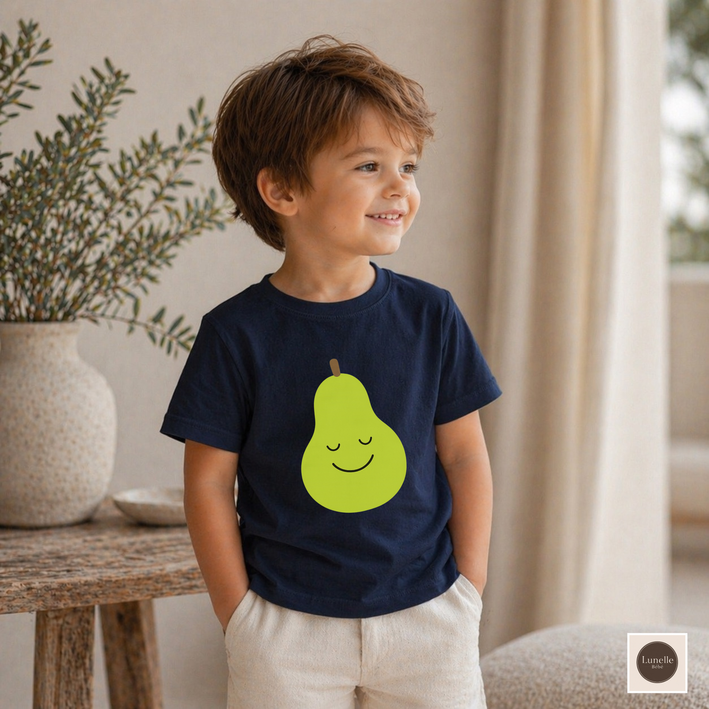 Cute Pear Toddler T-Shirt | Smiling Fruit Shirt for Kids | Minimalist Pear Graphic Tee | Boutique Toddler Clothes | Funny Toddler T-Shirt