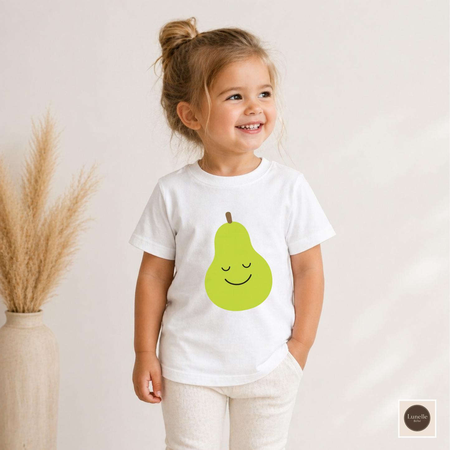 Cute Pear Toddler T-Shirt | Smiling Fruit Shirt for Kids | Minimalist Pear Graphic Tee | Boutique Toddler Clothes | Funny Toddler T-Shirt