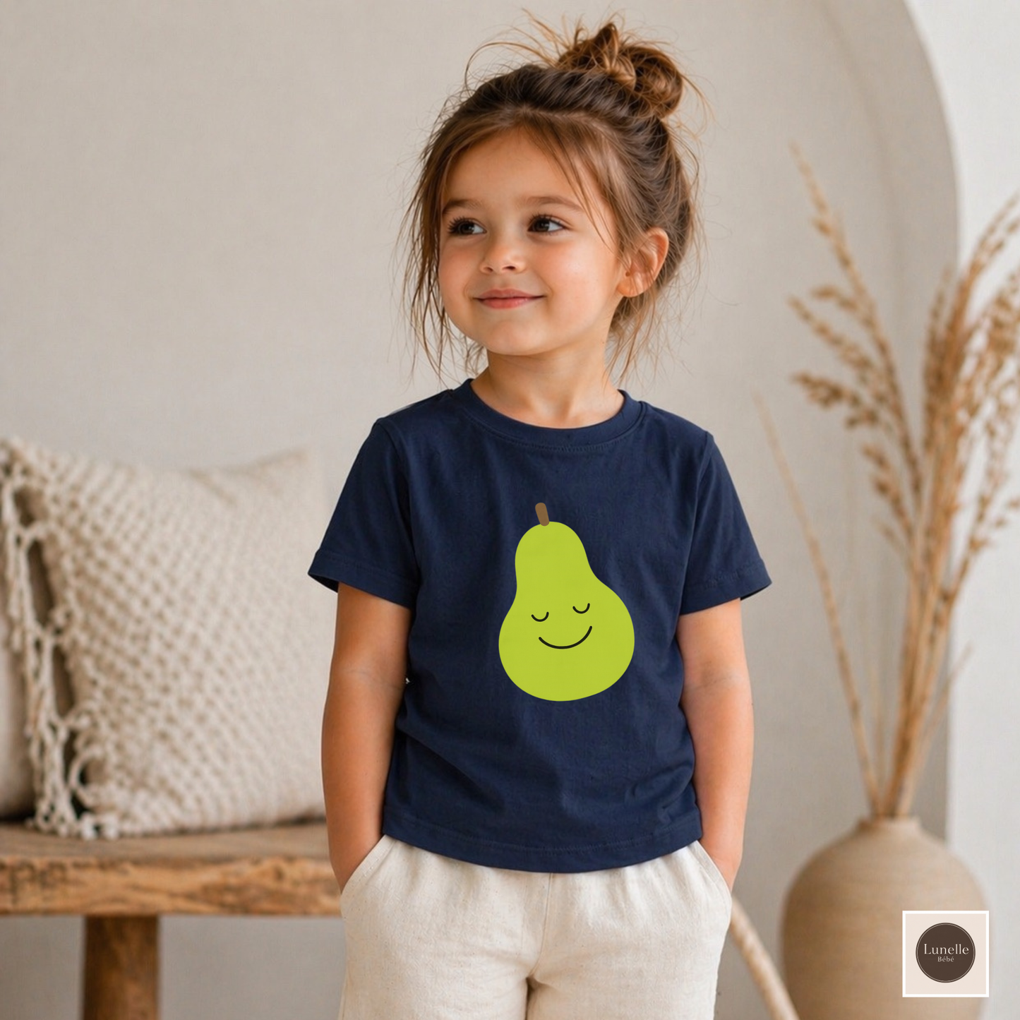 Cute Pear Toddler T-Shirt | Smiling Fruit Shirt for Kids | Minimalist Pear Graphic Tee | Boutique Toddler Clothes | Funny Toddler T-Shirt