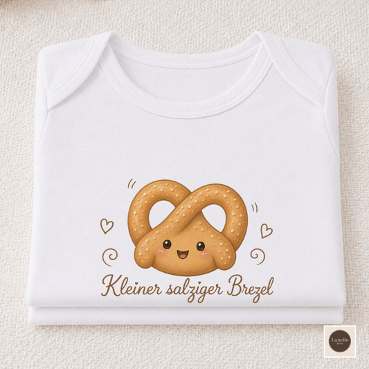Organic Baby Bodysuit – Kleiner Salziger Brezel | Cute Kawaii Pretzel Baby One Piece | White & Natural | 3–18M