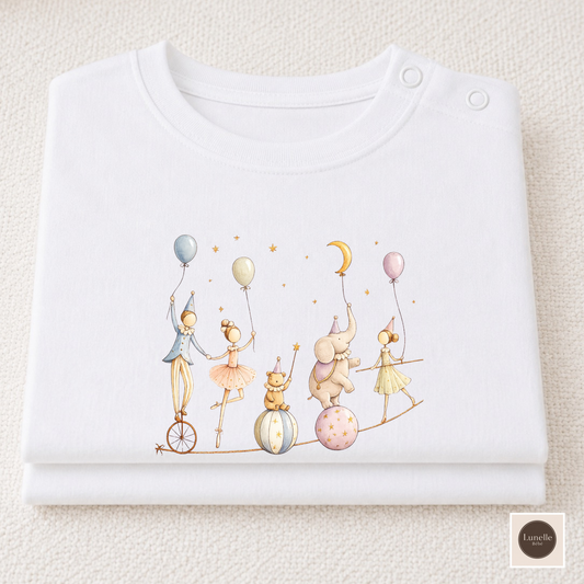 Organic Baby Circus T-Shirt, Luxury Baby Tee, Cute Baby Clothes, Neutral Baby Gift, Circus Animals Shirt, Newborn to 24M