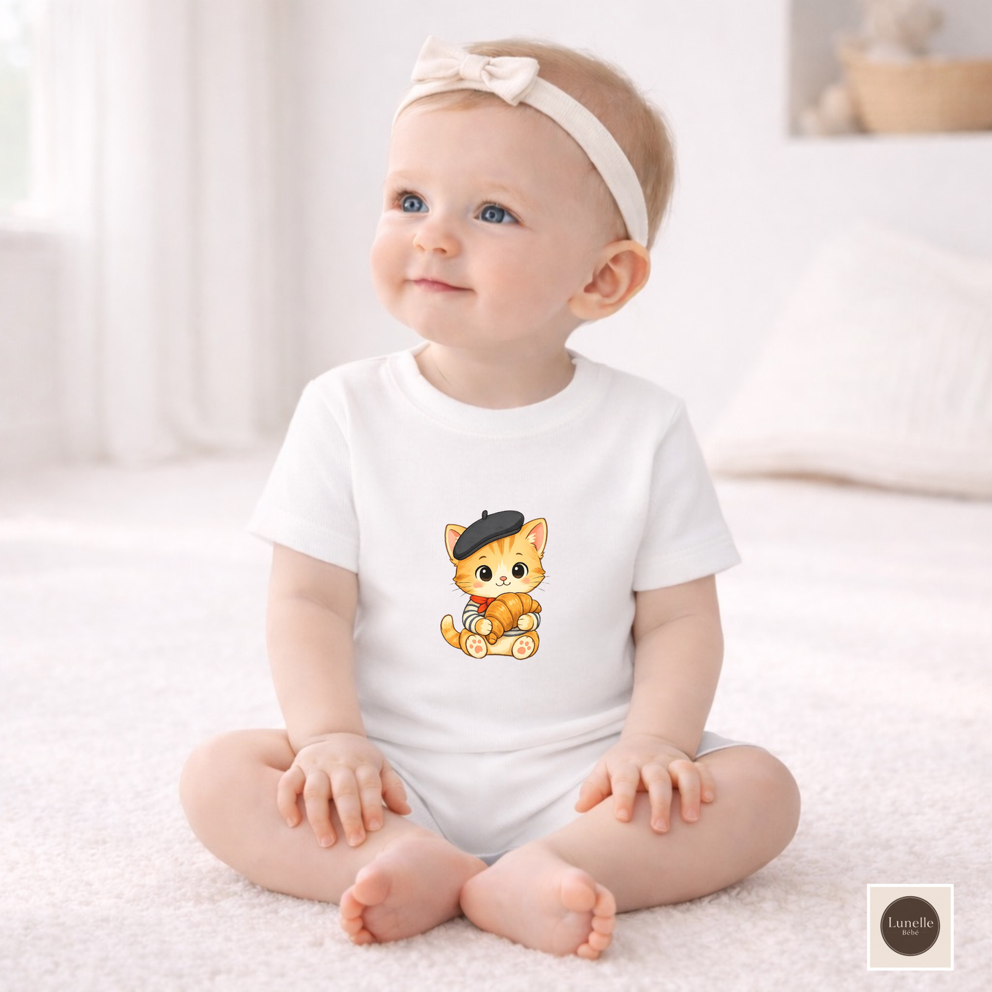Cute Kitten Organic Baby T Shirt, Minimal Baby Tee, Boutique Baby Clothes, Cat Baby Shirt, European Baby Fashion, Baby Gift NB-24M