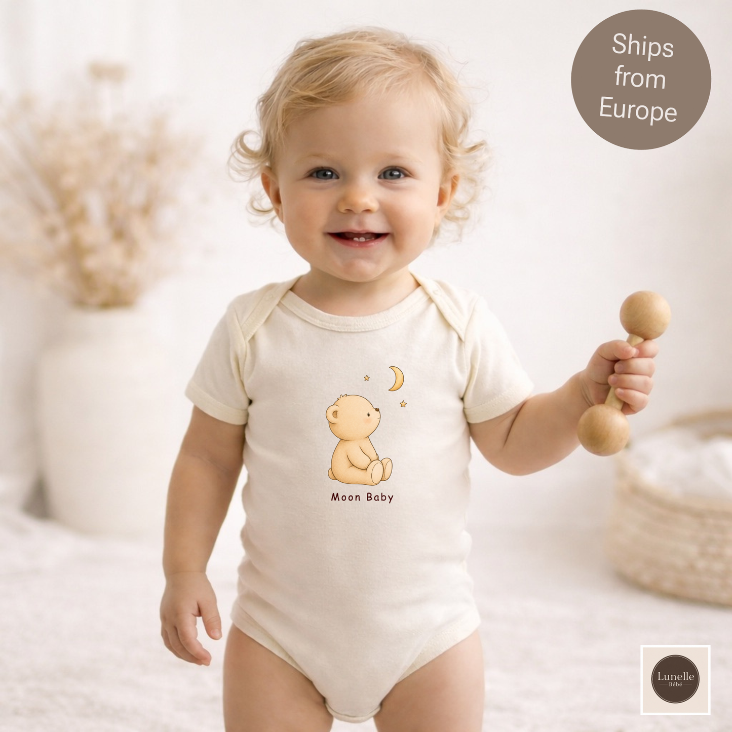 Baby Bear Organic Bodysuit, Lunelle Bear Toddler Outfit, Cute Bear One Piece, Infant Organic Cotton Bodysuit
