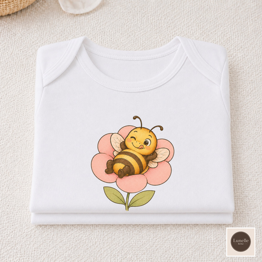 Organic Bee Baby Bodysuit, Baby Shower Gift, Newborn Gift, Organic Baby Clothes, Neutral Baby Outfit, Flower Baby Bodysuit