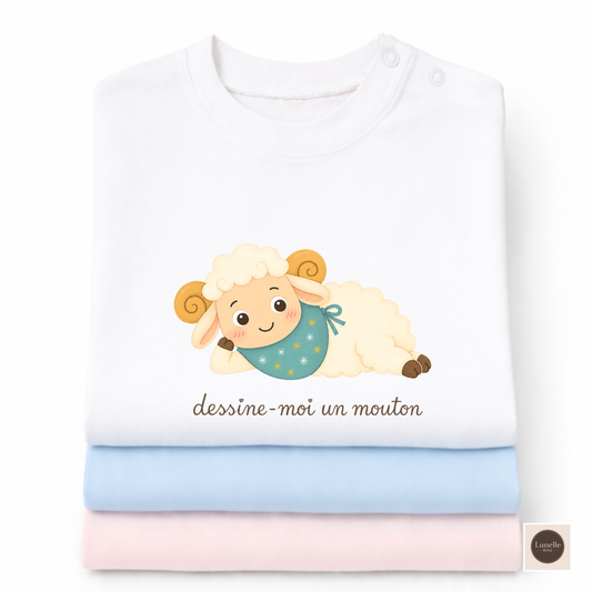 Organic Cotton T-Shirt Bébé « Dessine-moi un mouton » Inspiré du Petit Prince (3M-18M) | New Baby Gift, | Toddler T-shirt