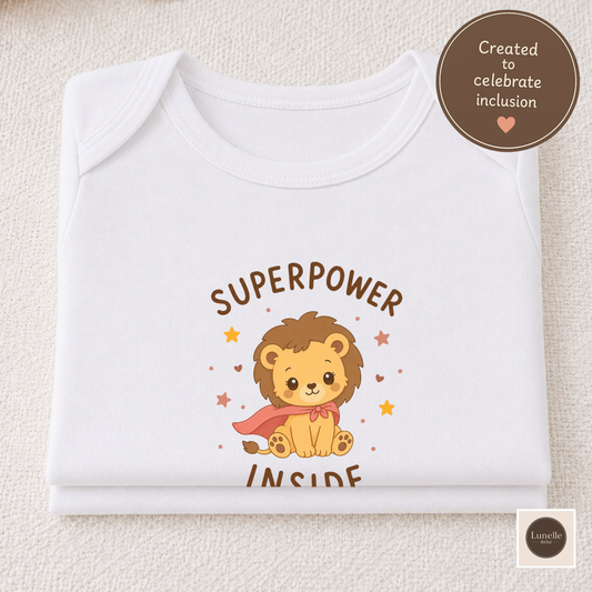 Lion Positive Baby Body, Special Needs Baby Cotton Bodysuit, Cerebral Palsy Baby Gift, Disability Awareness Toddler Present, Inclusive