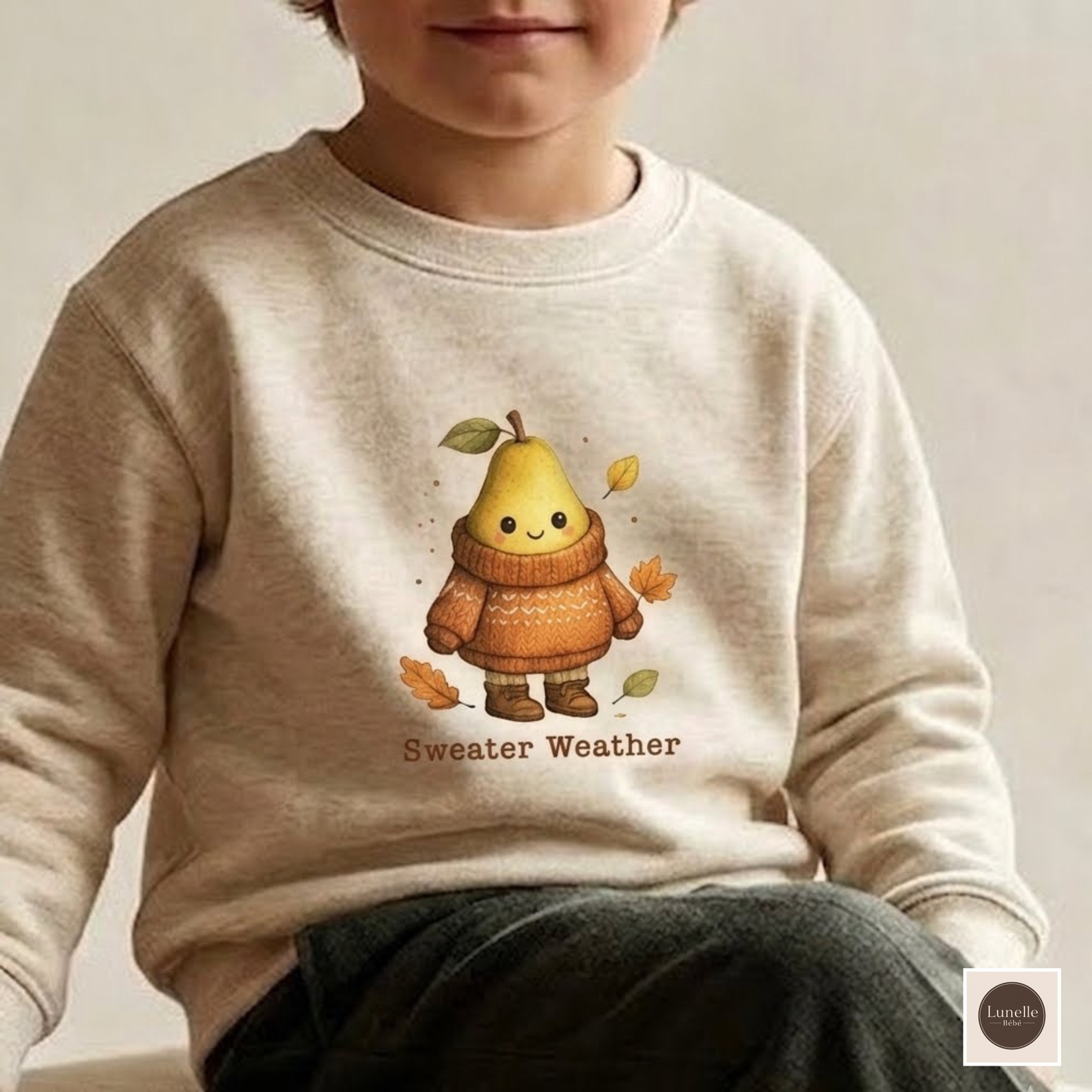 Kids Sweater Weather Sweatshirt – Cute Pear Autumn/Fall Pullover for Toddlers & Kids