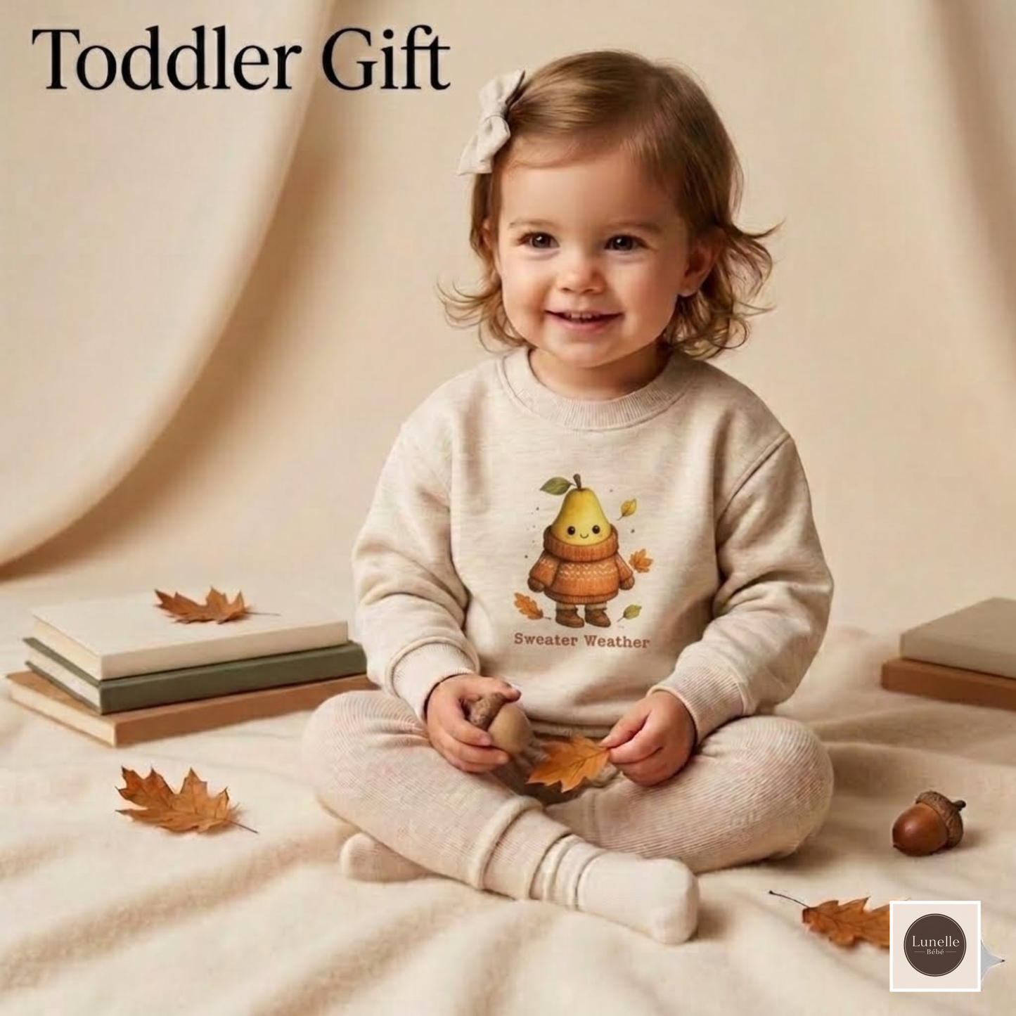 Kids Sweater Weather Sweatshirt – Cute Pear Autumn/Fall Pullover for Toddlers & Kids