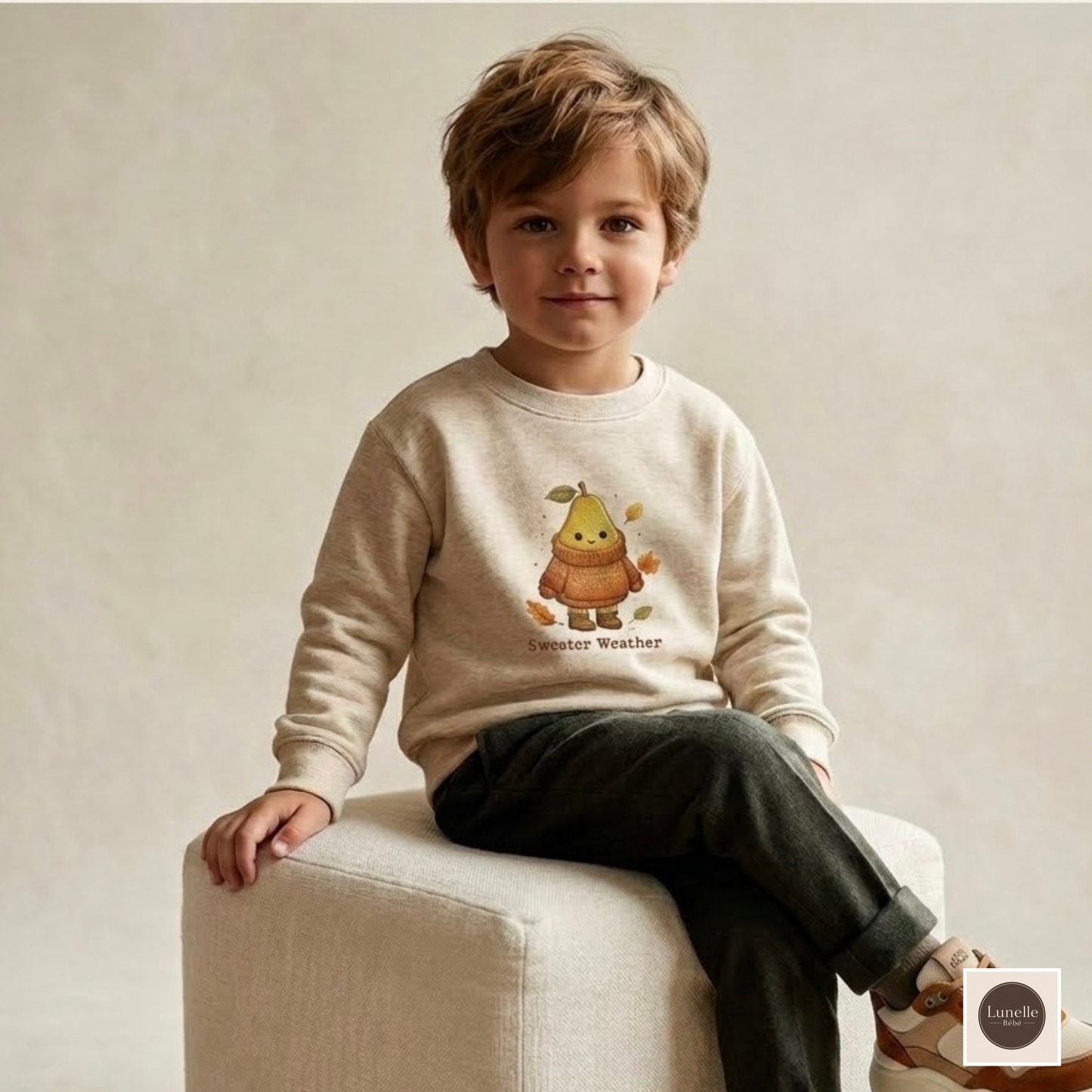 Kids Sweater Weather Sweatshirt – Cute Pear Autumn/Fall Pullover for Toddlers & Kids