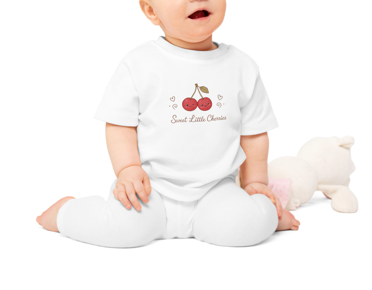 Organic Baby Cherry Shirt, Sweet Little Cherries Tee, Cute Fruit Baby T Shirt, Minimal Baby Outfit, Organic Infant Tee, Twins T-Shirt NB-24M