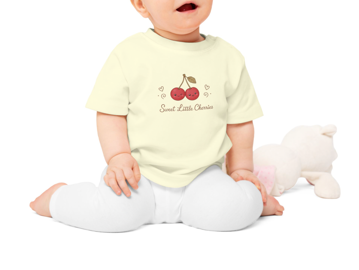 Organic Baby Cherry Shirt, Sweet Little Cherries Tee, Cute Fruit Baby T Shirt, Minimal Baby Outfit, Organic Infant Tee, Twins T-Shirt NB-24M