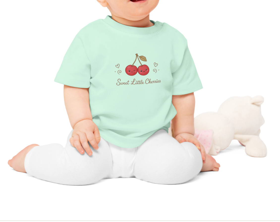 Organic Baby Cherry Shirt, Sweet Little Cherries Tee, Cute Fruit Baby T Shirt, Minimal Baby Outfit, Organic Infant Tee, Twins T-Shirt NB-24M