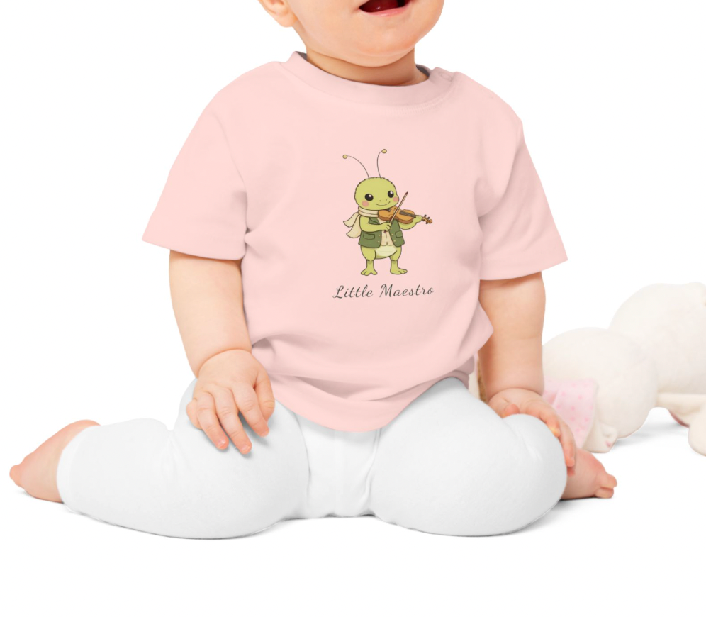 Organic Baby Music Shirt, Little Maestro Baby Tee, Violin Baby T-Shirt, Cute Musician Infant T Shirt, Organic Toddler Top NB-24M