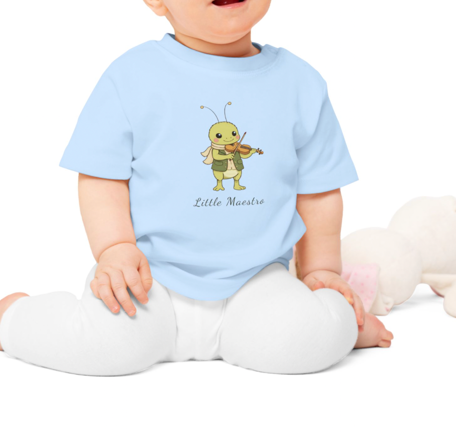 Organic Baby Music Shirt, Little Maestro Baby Tee, Violin Baby T-Shirt, Cute Musician Infant T Shirt, Organic Toddler Top NB-24M