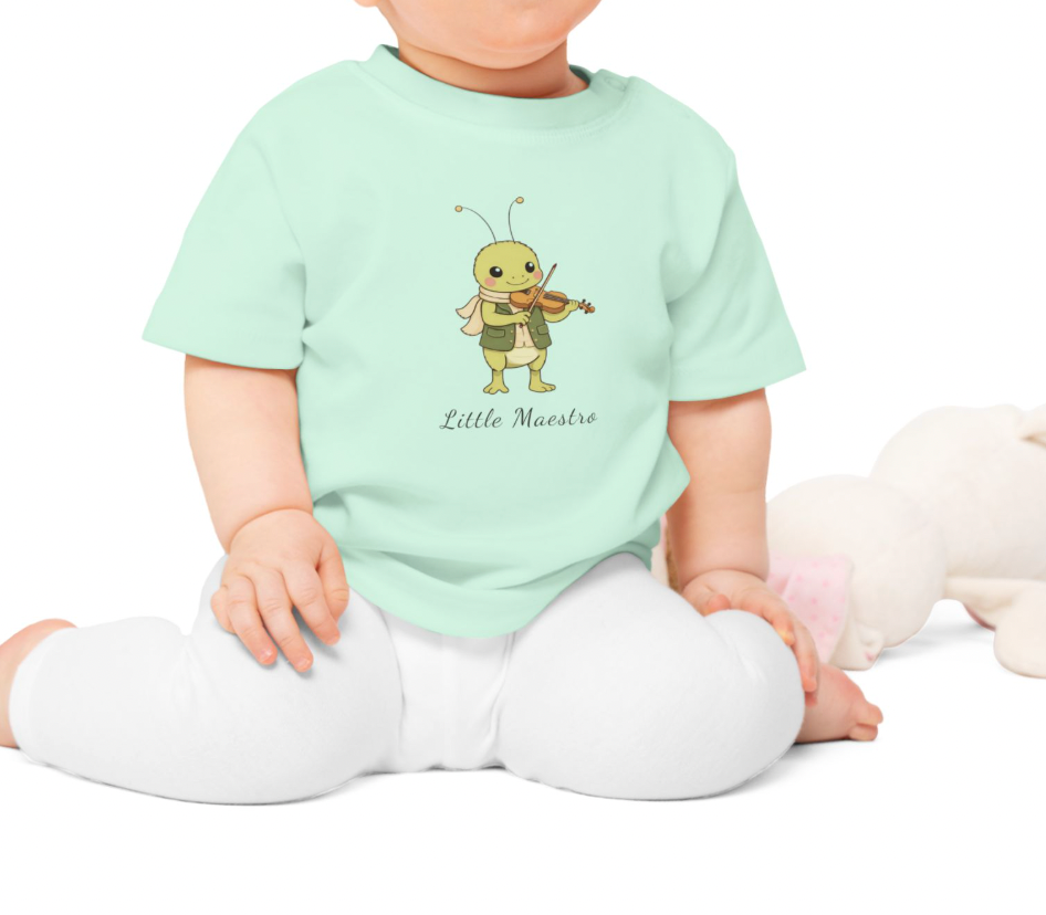 Organic Baby Music Shirt, Little Maestro Baby Tee, Violin Baby T-Shirt, Cute Musician Infant T Shirt, Organic Toddler Top NB-24M