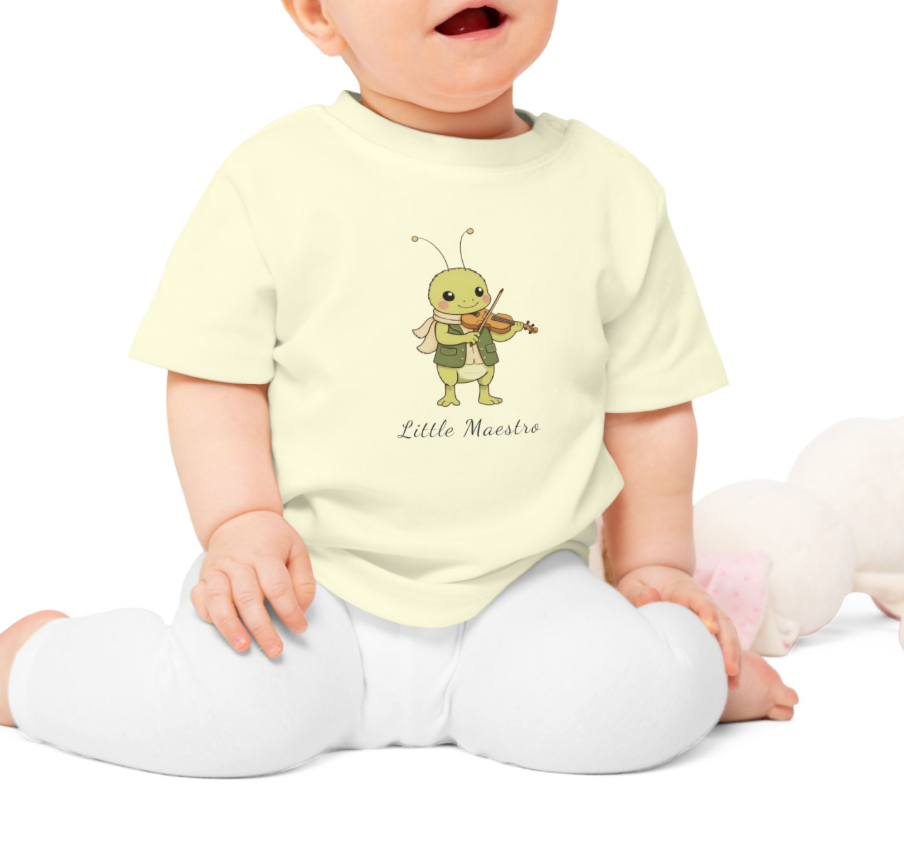 Organic Baby Music Shirt, Little Maestro Baby Tee, Violin Baby T-Shirt, Cute Musician Infant T Shirt, Organic Toddler Top NB-24M