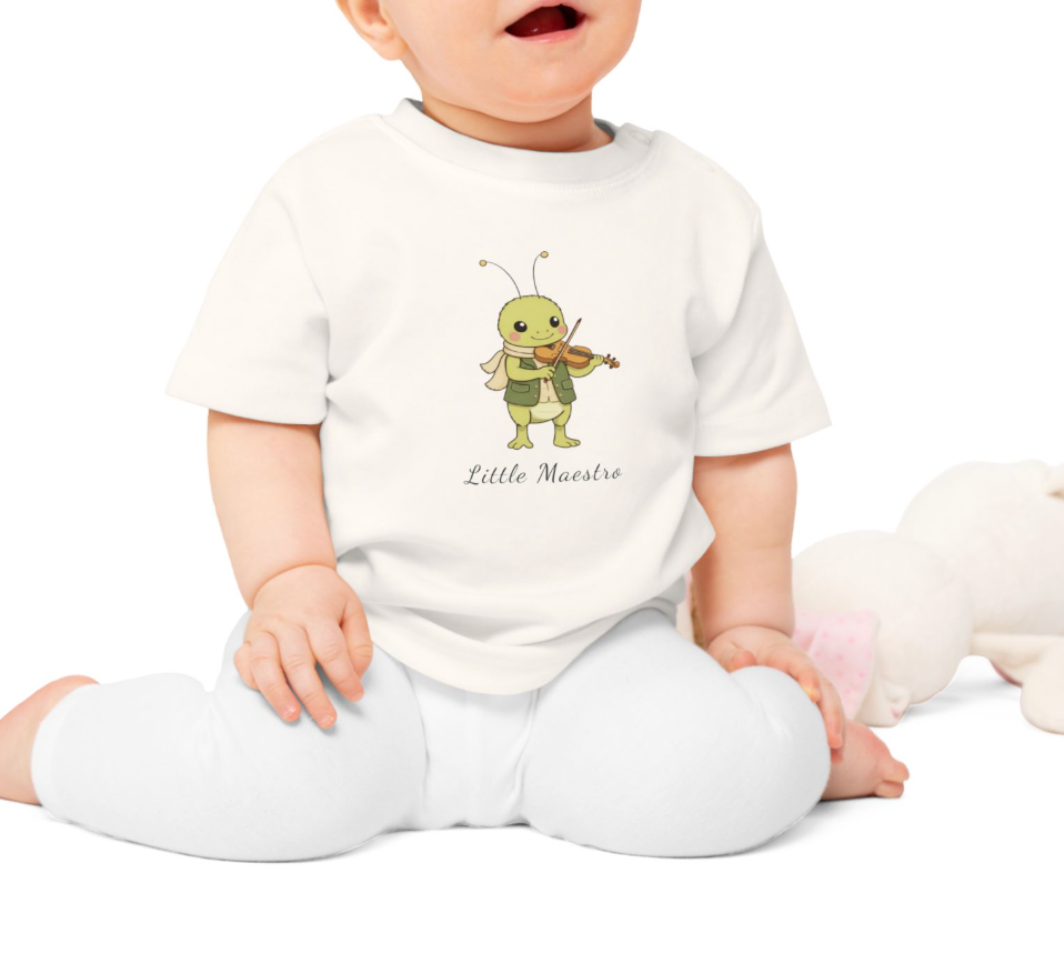 Organic Baby Music Shirt, Little Maestro Baby Tee, Violin Baby T-Shirt, Cute Musician Infant T Shirt, Organic Toddler Top NB-24M