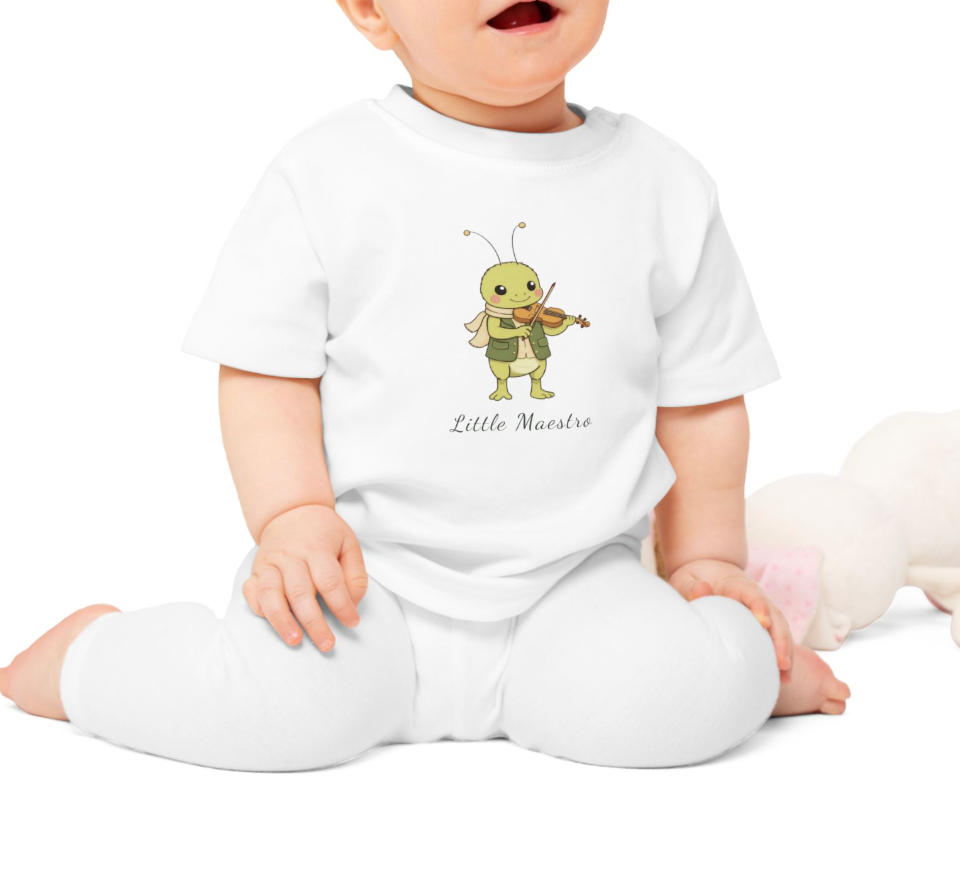 Organic Baby Music Shirt, Little Maestro Baby Tee, Violin Baby T-Shirt, Cute Musician Infant T Shirt, Organic Toddler Top NB-24M