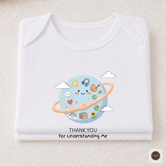 Sensory-Friendly Baby Bodysuit | Autism Acceptance | Positive Gift for special kids - "Thank you for Understanding Me" Graphic Romper