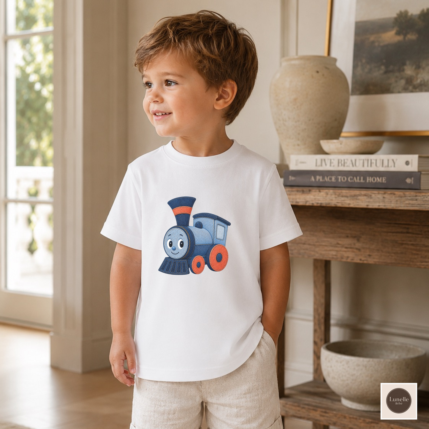 Train Toddler Shirt, Cute Locomotive T Shirt, Train Lover Gift for Boys, Railroad Kids Tee, Toddler Gift, Train Birthday Outfit, Denim Style