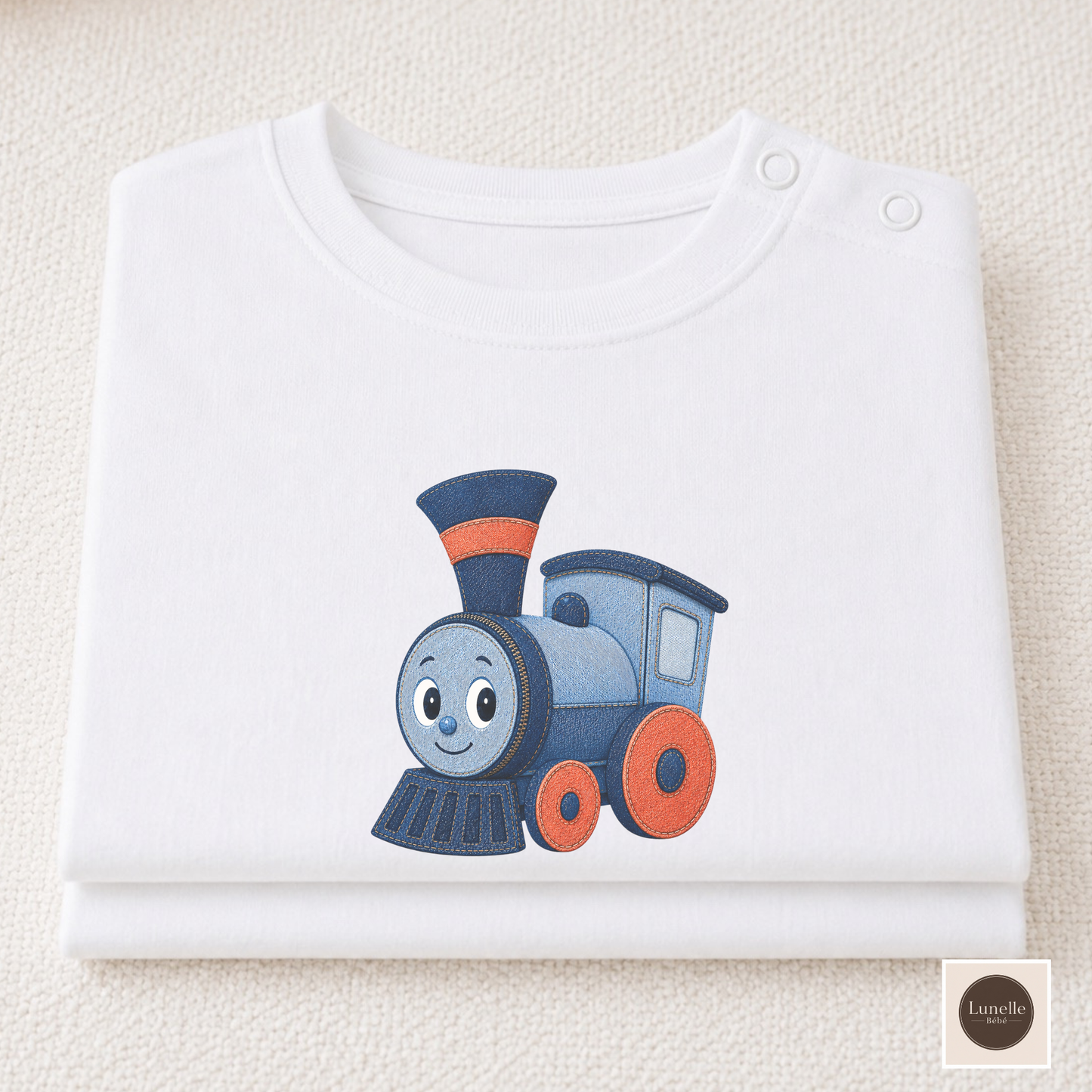 Organic Cotton Train Baby T-Shirt, Cute Locomotive Toddler Shirt, Baby Shower Gift Tee Shirt, Toys Baby Tee, Denim Style Kids Top