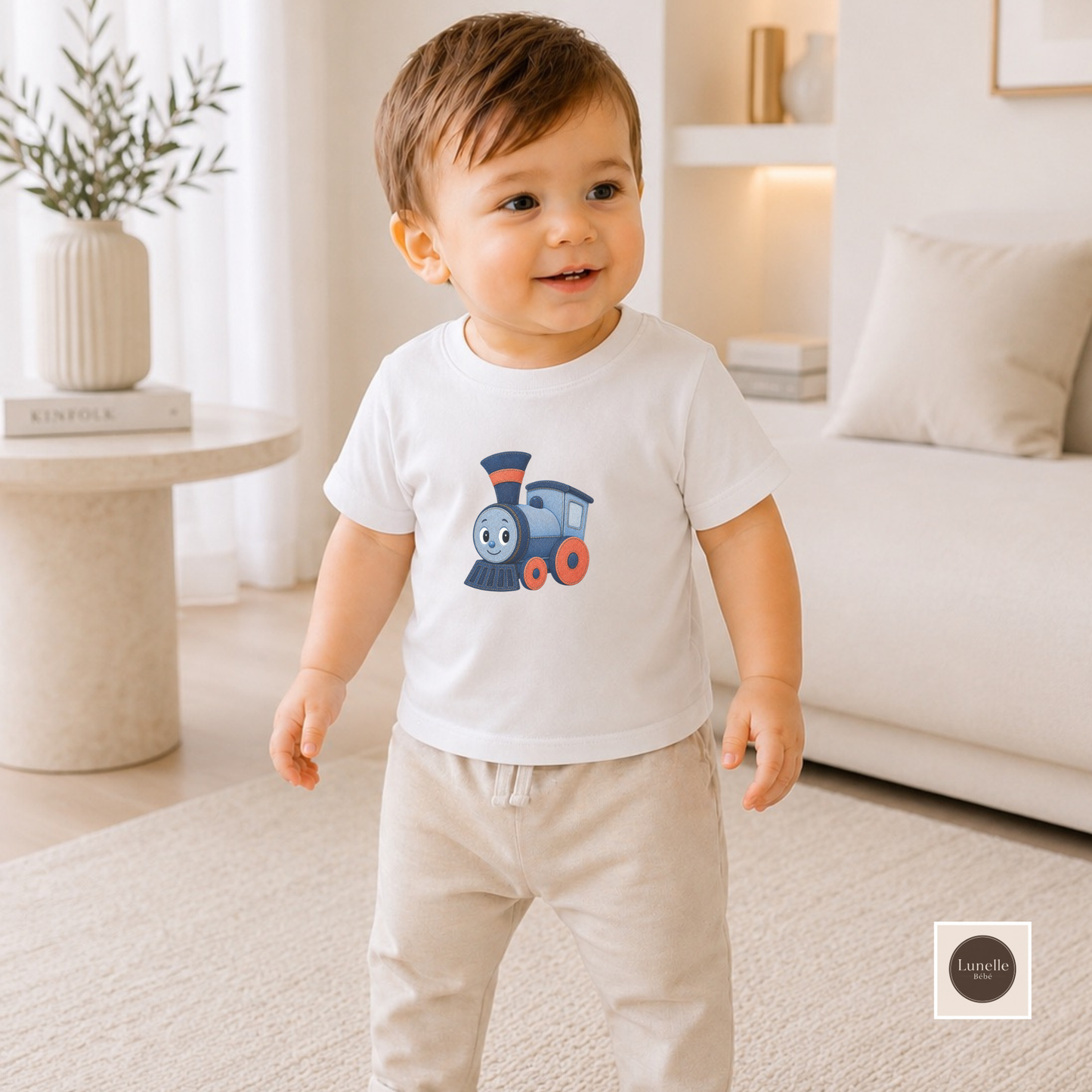 Organic Cotton Train Baby T-Shirt, Cute Locomotive Toddler Shirt, Baby Shower Gift Tee Shirt, Toys Baby Tee, Denim Style Kids Top