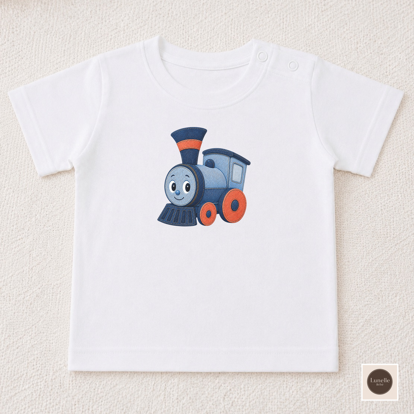 Organic Cotton Train Baby T-Shirt, Cute Locomotive Toddler Shirt, Baby Shower Gift Tee Shirt, Toys Baby Tee, Denim Style Kids Top