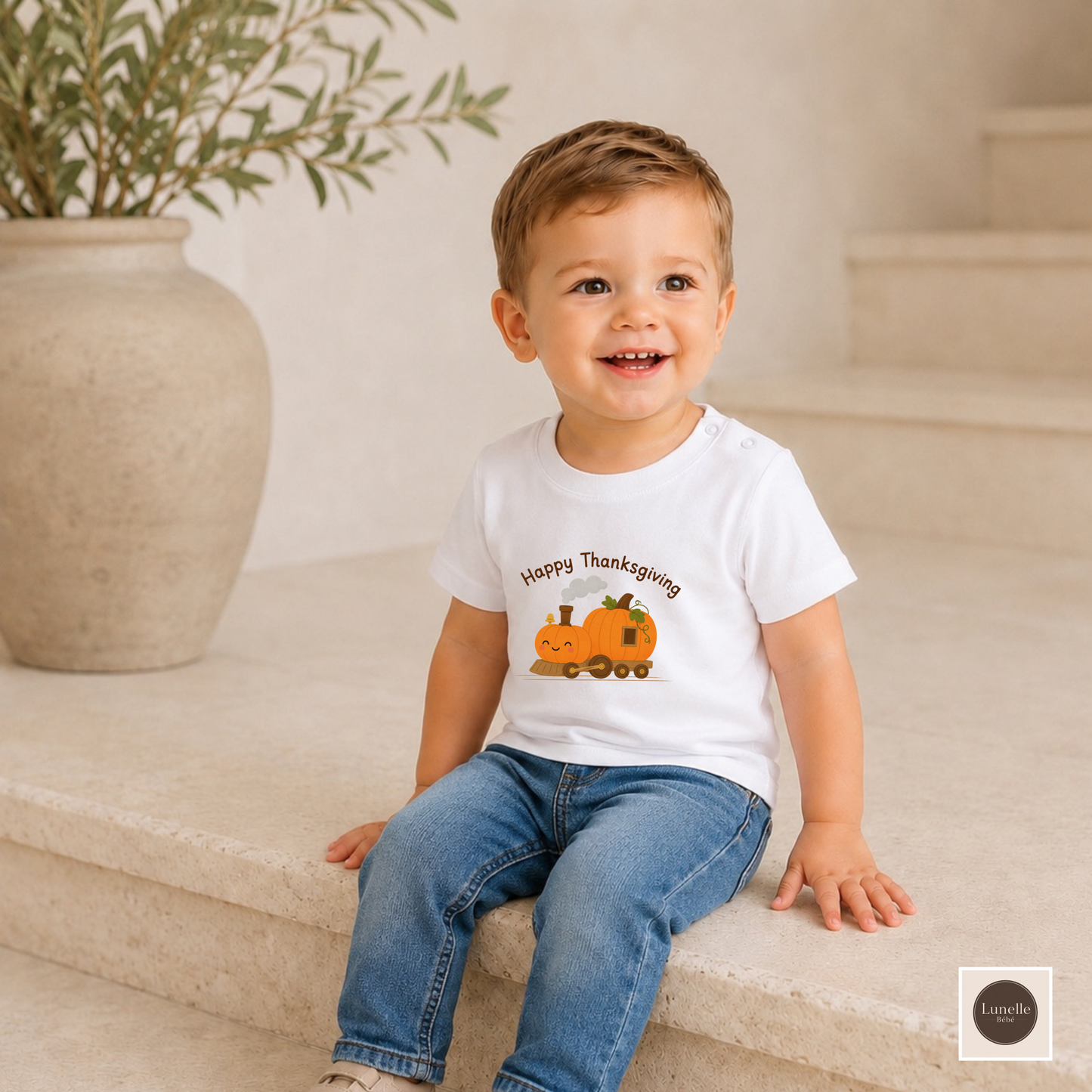 Happy Thanksgiving Pumpkin Toddler T-Shirt | Thanksgiving Tee | 100% Cotton