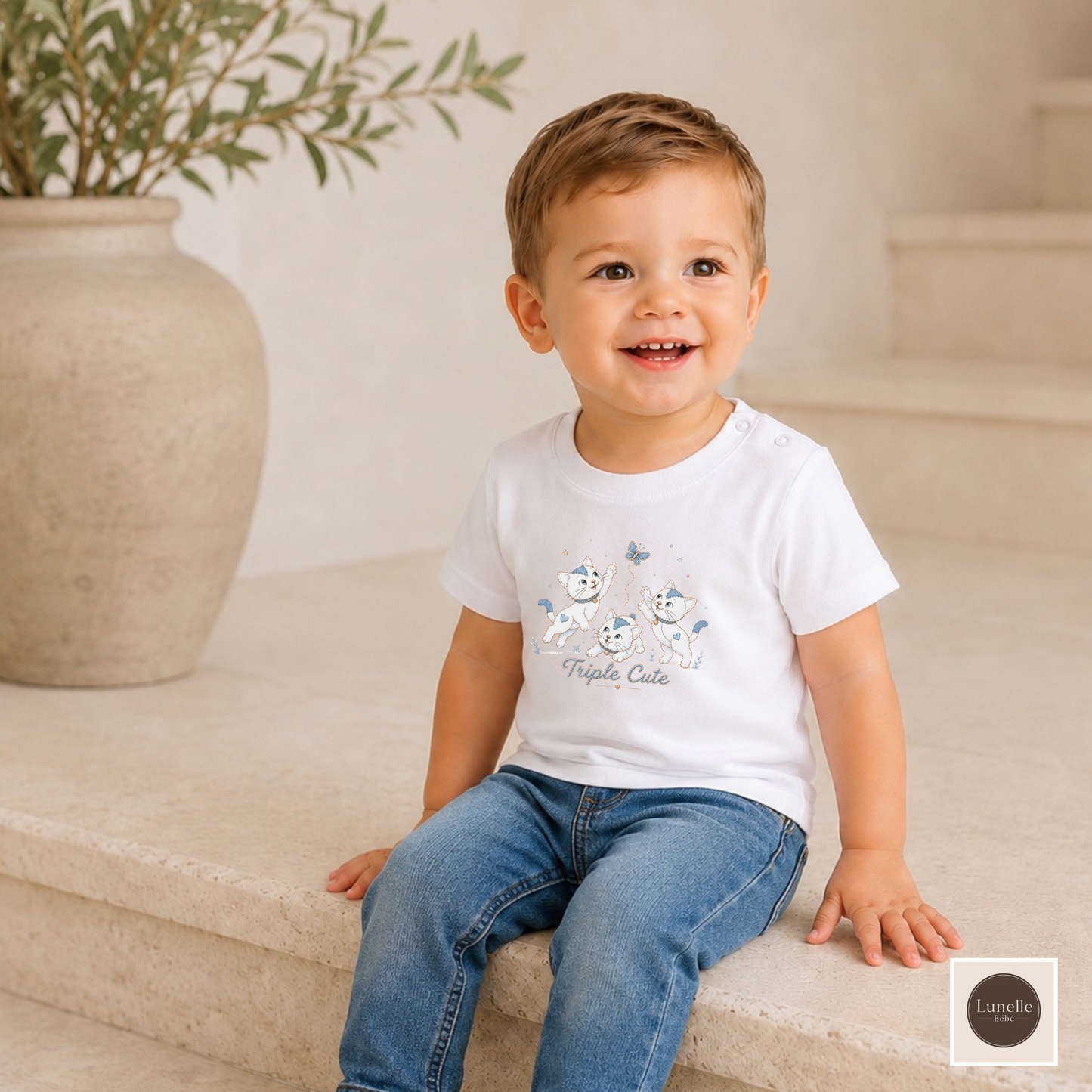 Organic Baby T-Shirt | Triple Cute Kittens | Organic Cotton Baby Tee | NB–24M | Gender Neutral Baby Gift