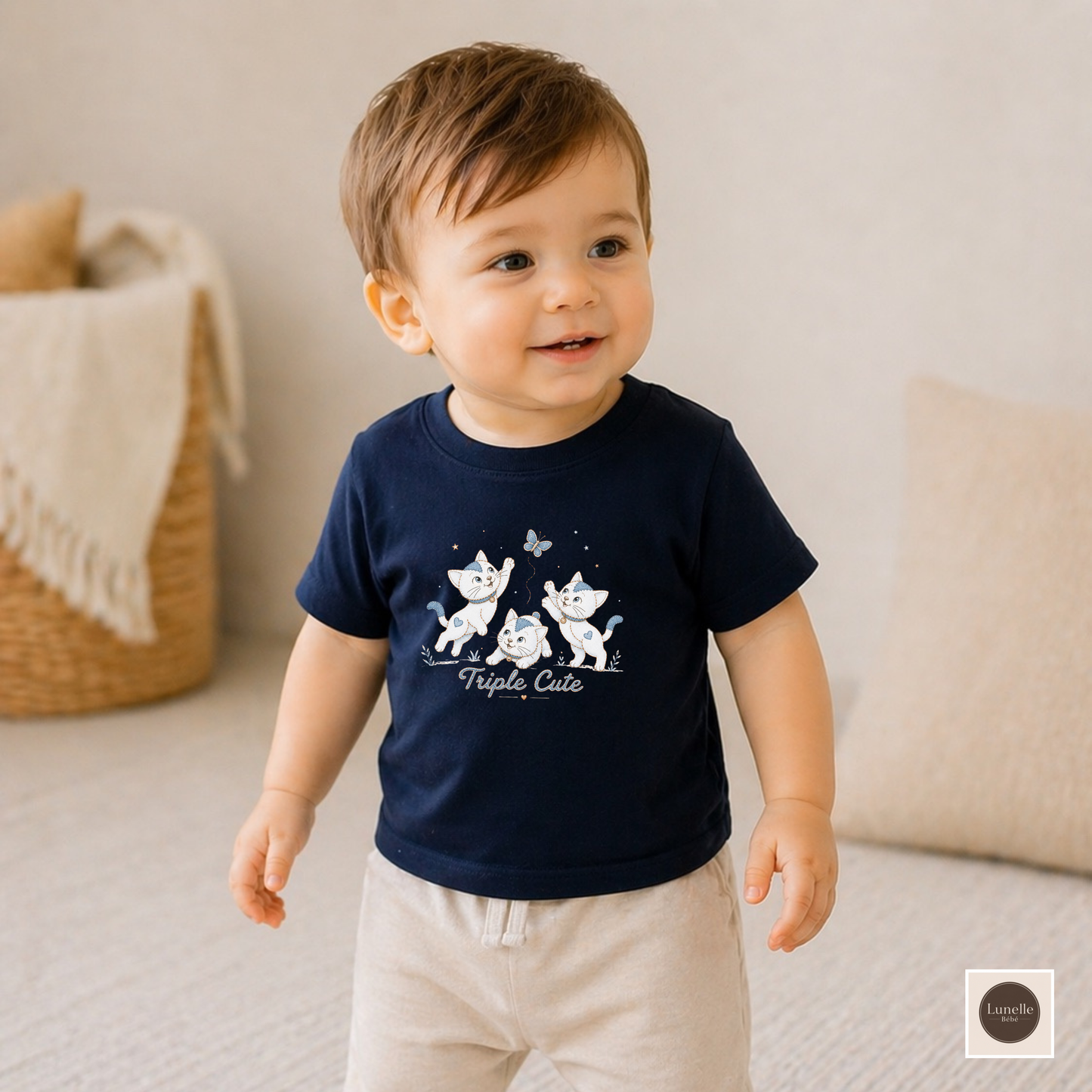 Organic Baby T-Shirt | Triple Cute Kittens | Organic Cotton Baby Tee | NB–24M | Gender Neutral Baby Gift