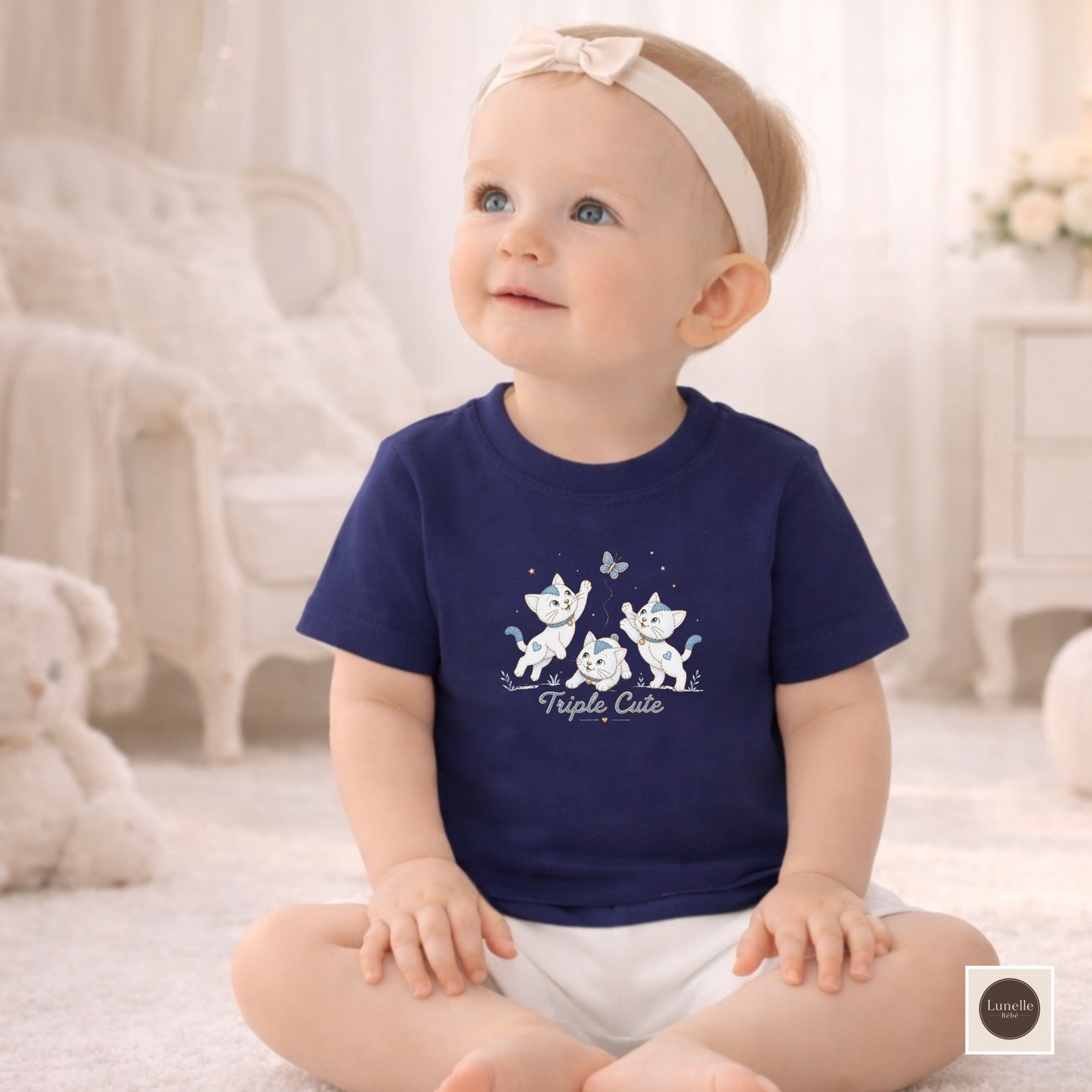 Organic Baby T-Shirt | Triple Cute Kittens | Organic Cotton Baby Tee | NB–24M | Gender Neutral Baby Gift
