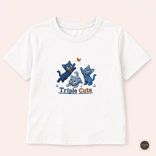 Triple Cute Denim Look Cats Toddler T-Shirt, Blue Kitten Tee for Kids, Toddler T-Shirt, Cat Lover Toddler Shirt,  Denim Print Kids Tee