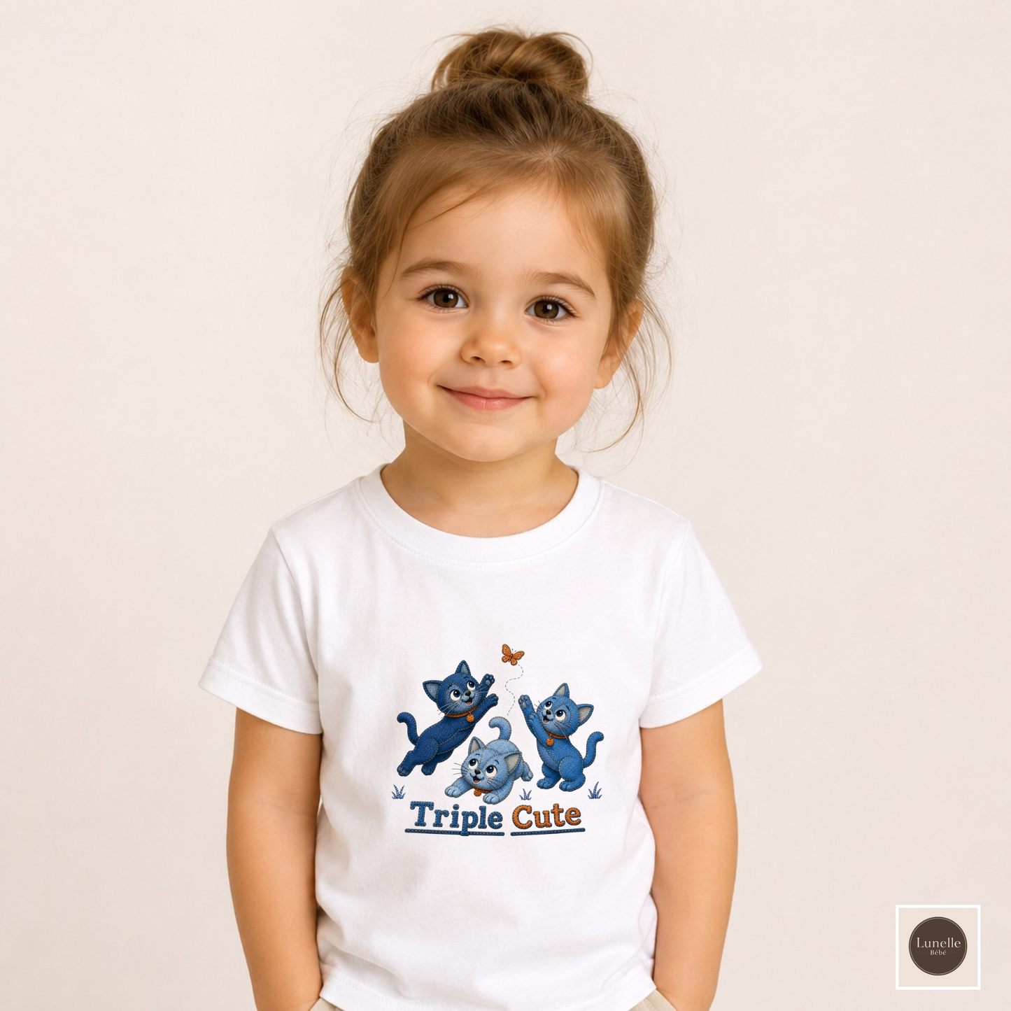 Triple Cute Denim Look Cats Toddler T-Shirt, Blue Kitten Tee for Kids, Toddler T-Shirt, Cat Lover Toddler Shirt,  Denim Print Kids Tee